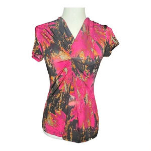 Y2K Abstract Swirl Top | Electric Pink & Orange Blast | Bold & Retro